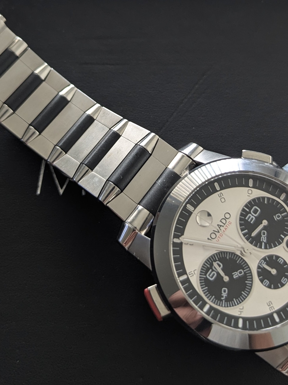 Movado Men's Silver and Black Chronograph Watch RED LABEL VIZIO $4995 - Picture 6 of 16